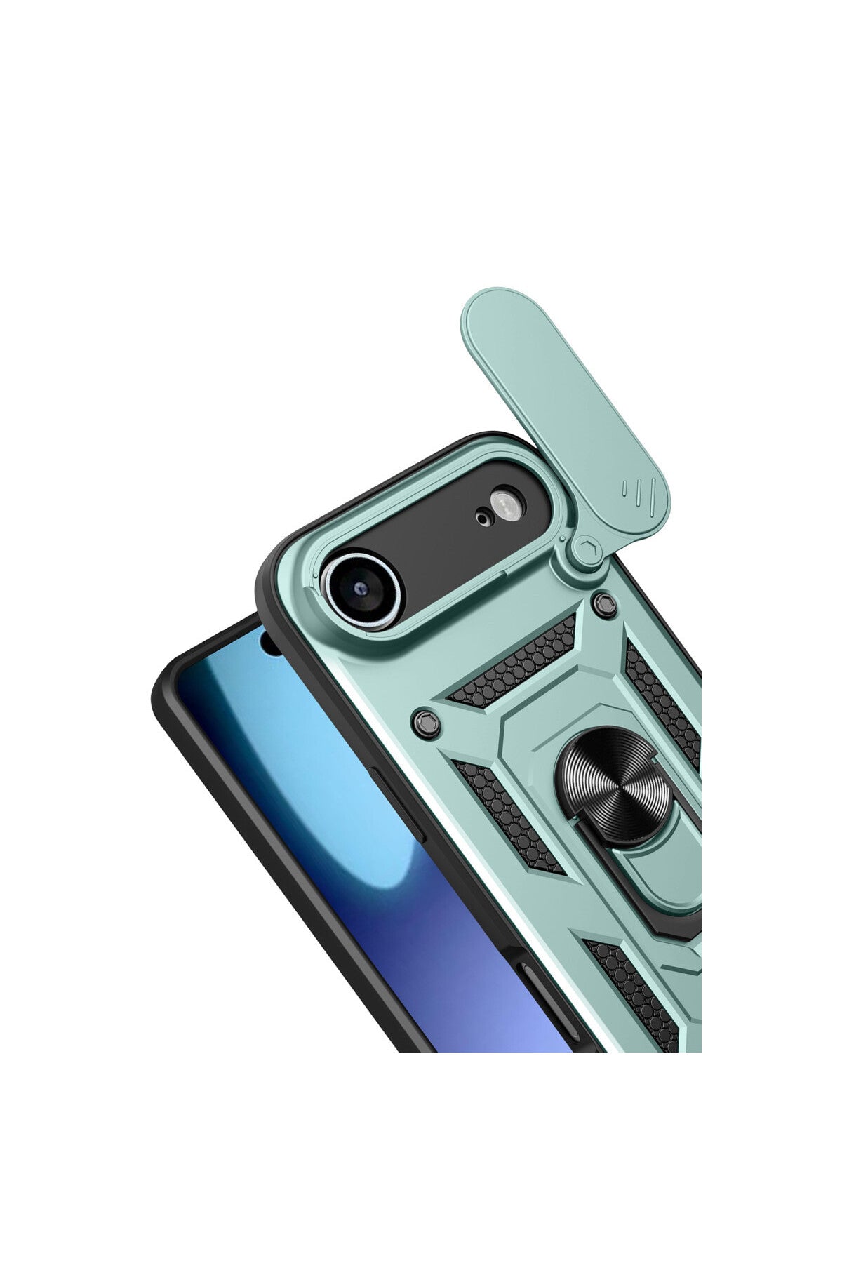 Apple iPhone 17 Air Uyumlu Pars Lens Yüzüklü Silikon - Yeşil