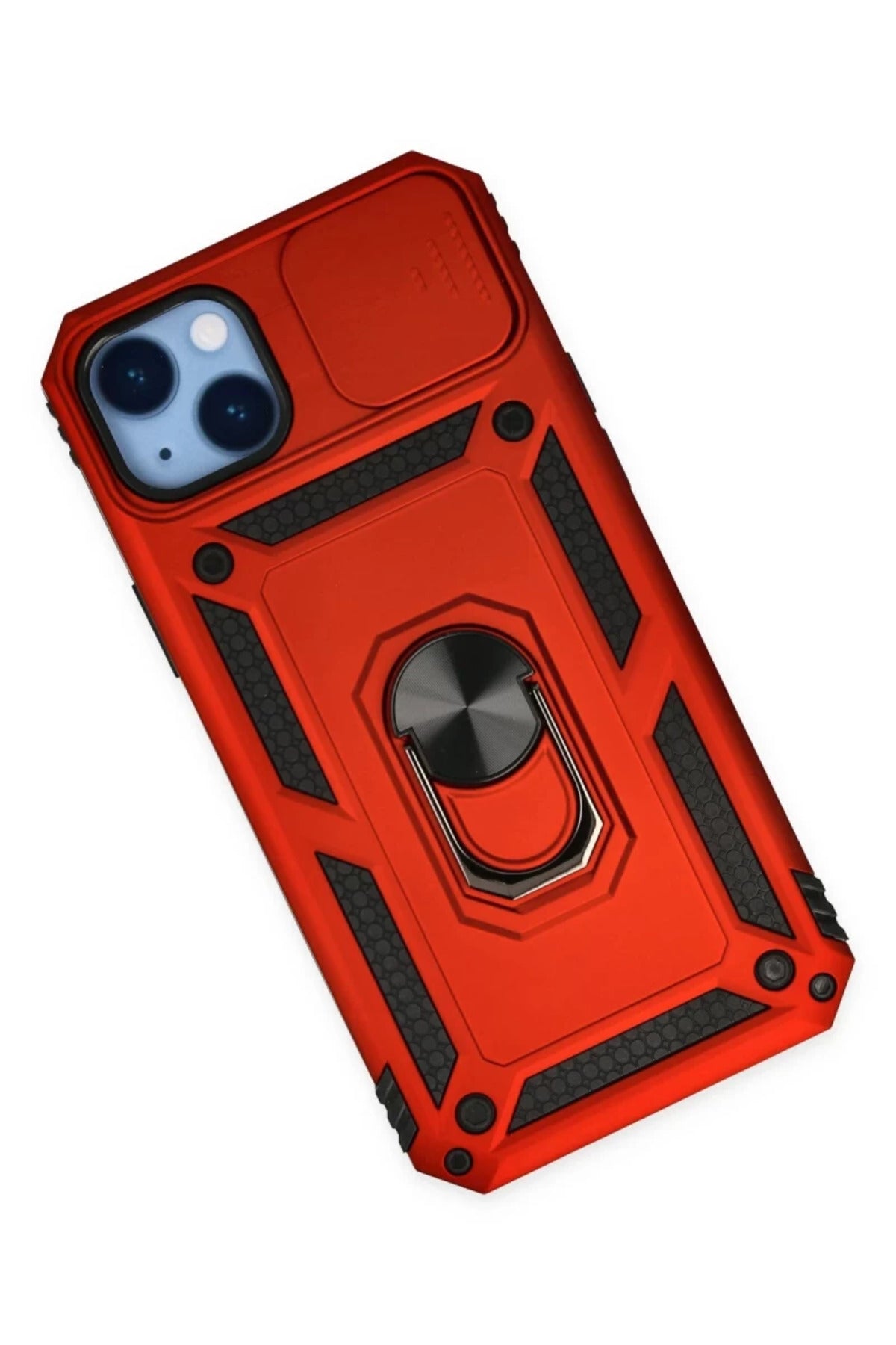 Apple iPhone 14 Plus Uyumlu Kılıf Pars Lens Yüzüklü Silikon - Kırmızı