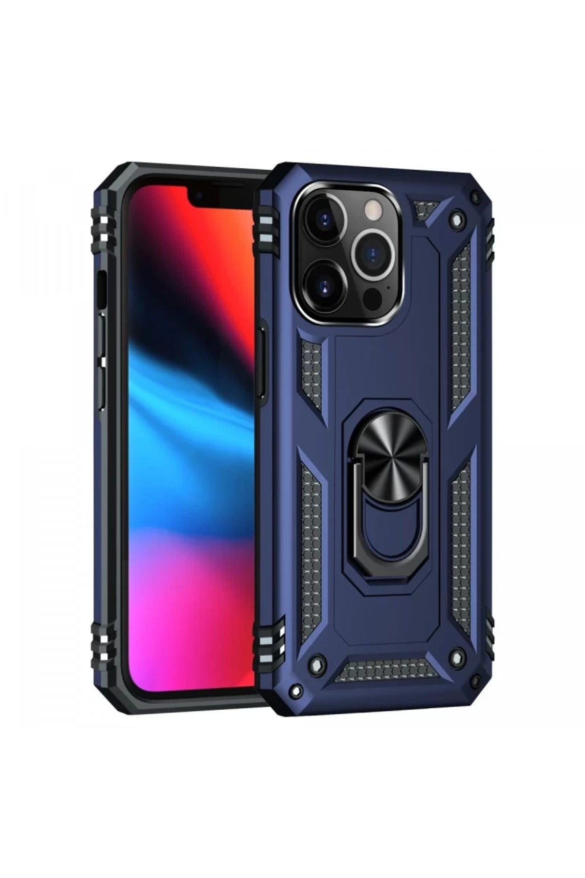 Apple iPhone 14 Pro Uyumlu Kılıf Sofya Yüzüklü Silikon Kapak - Lacivert