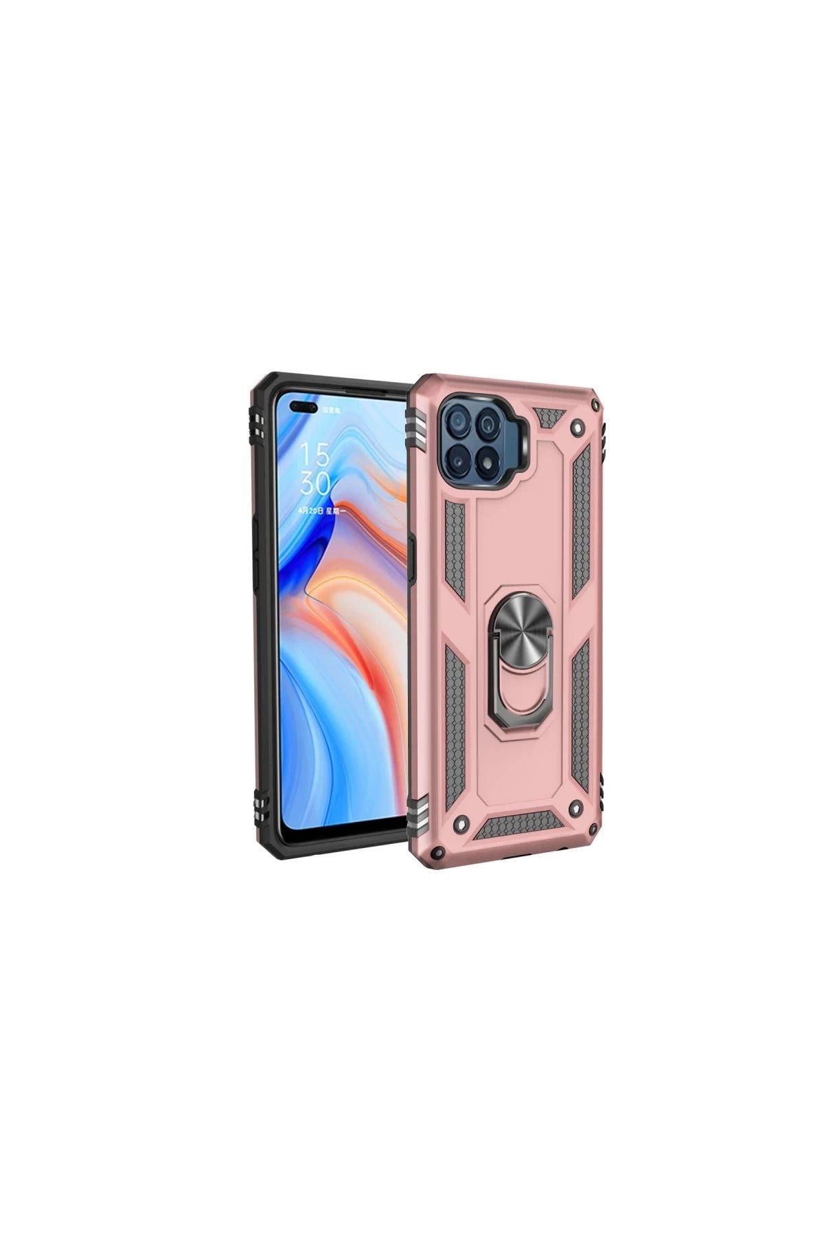 Oppo Reno 4 Lite Uyumlu Kılıf Sofya Yüzüklü Silikon Kapak - Rose