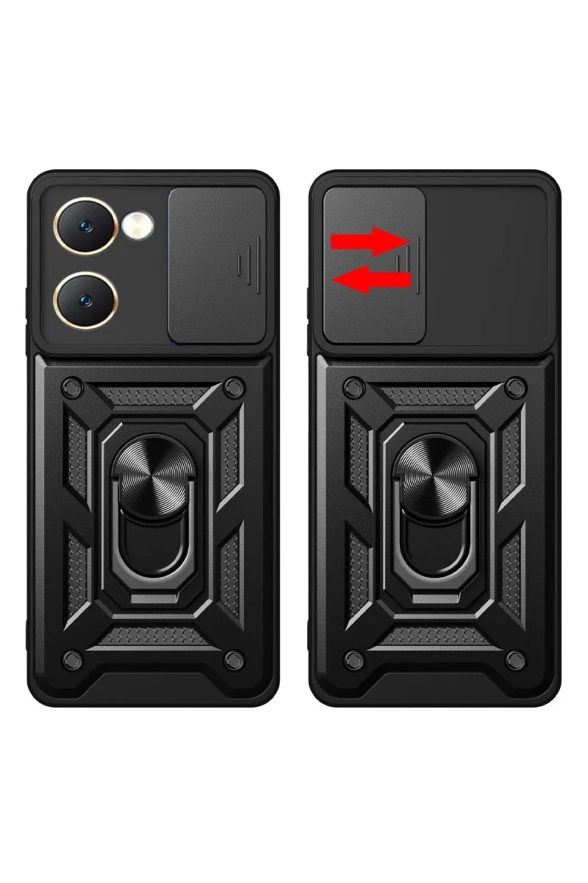 Vivo Y18 Uyumlu Kılıf Pars Lens Yüzüklü Silikon - Siyah