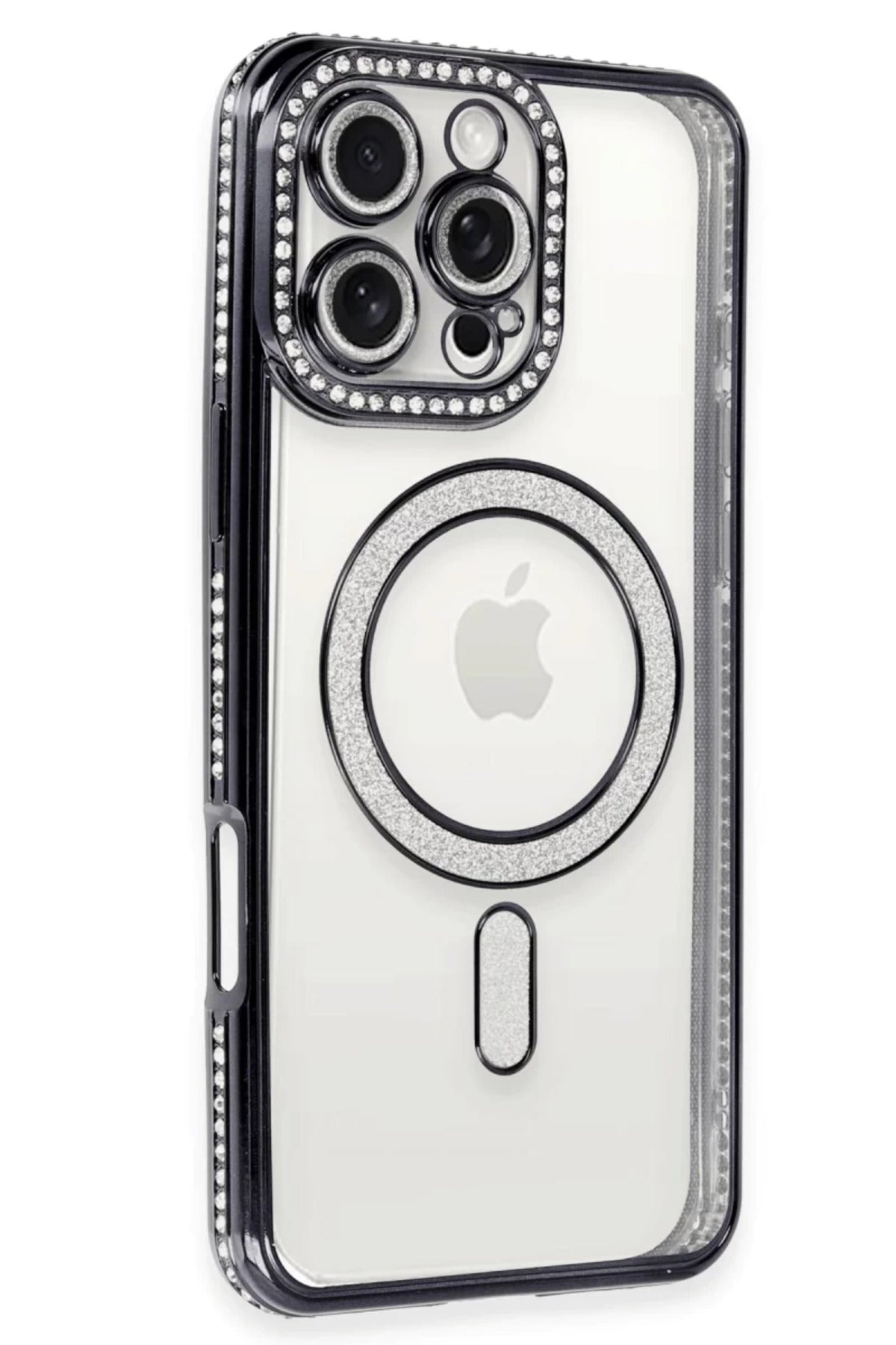 Apple iPhone 16 Pro Max Uyumlu Kılıf Joke Simli Magneticsafe Kılıf - Gri
