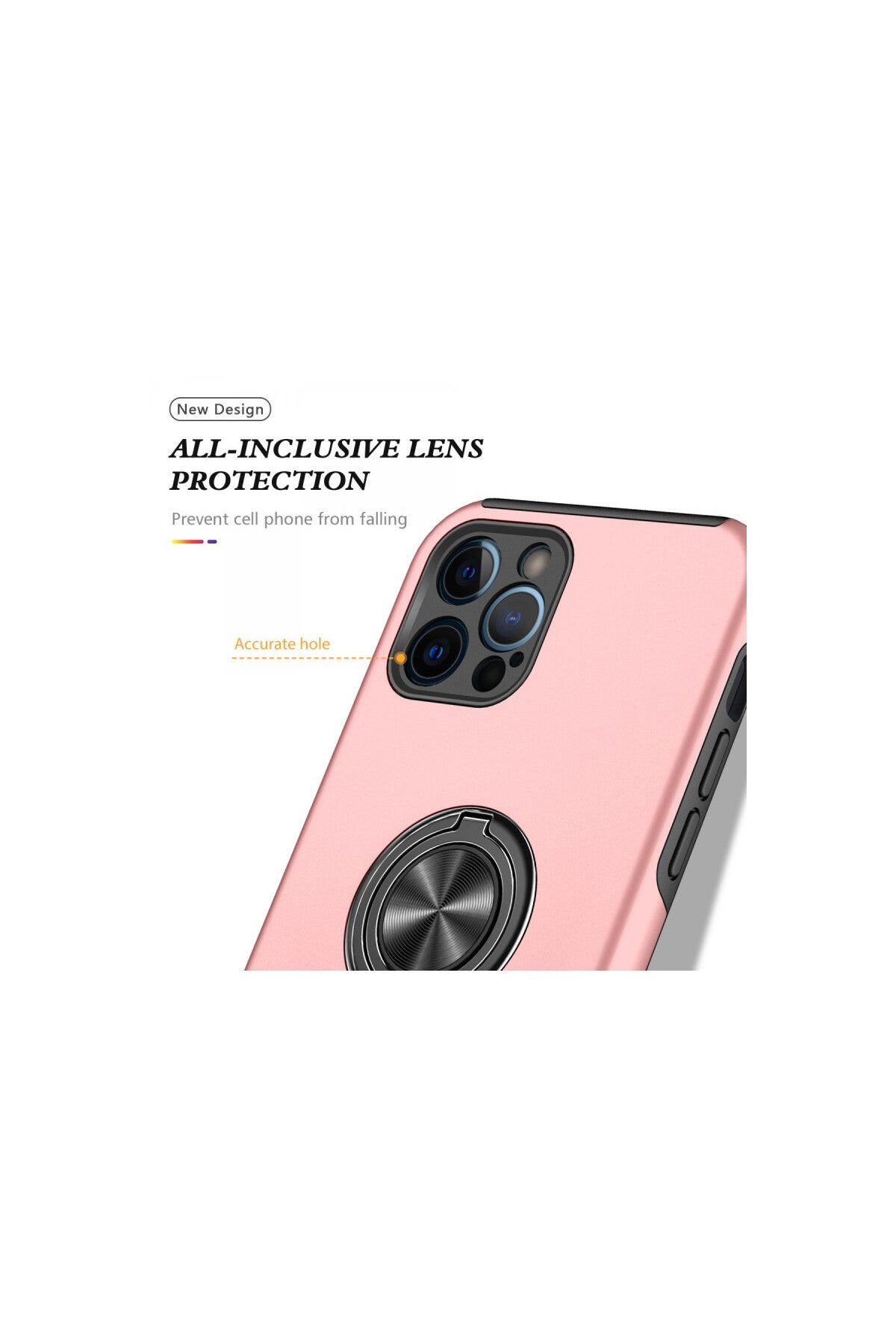 Apple iPhone 12 Pro Max Uyumlu Kılıf Elit Yüzüklü Kapak - Pembe