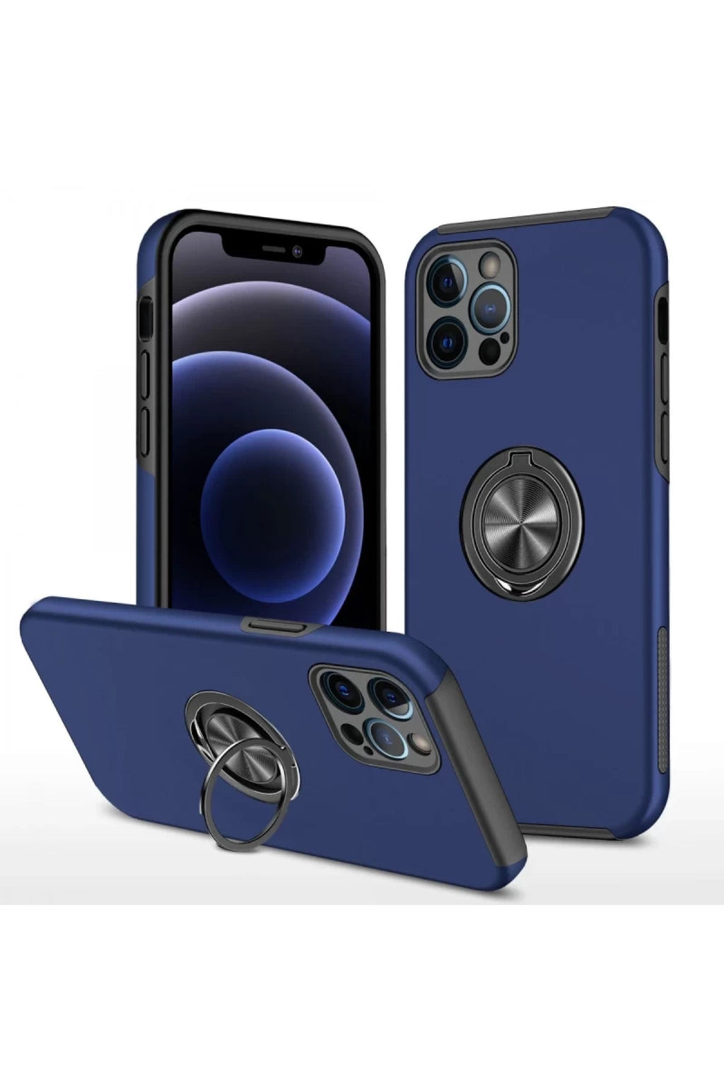 Apple iPhone 12 Pro Max Uyumlu Kılıf Elit Yüzüklü Kapak - Lacivert