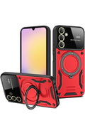 Samsung Galaxy A35 5G Uyumlu Kılıf Joy Lens Standlı Kapak - Kırmızı