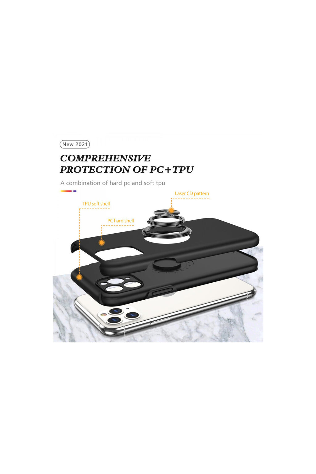 Apple iPhone 11 Pro Max Uyumlu Kılıf Elit Yüzüklü Kapak - Siyah