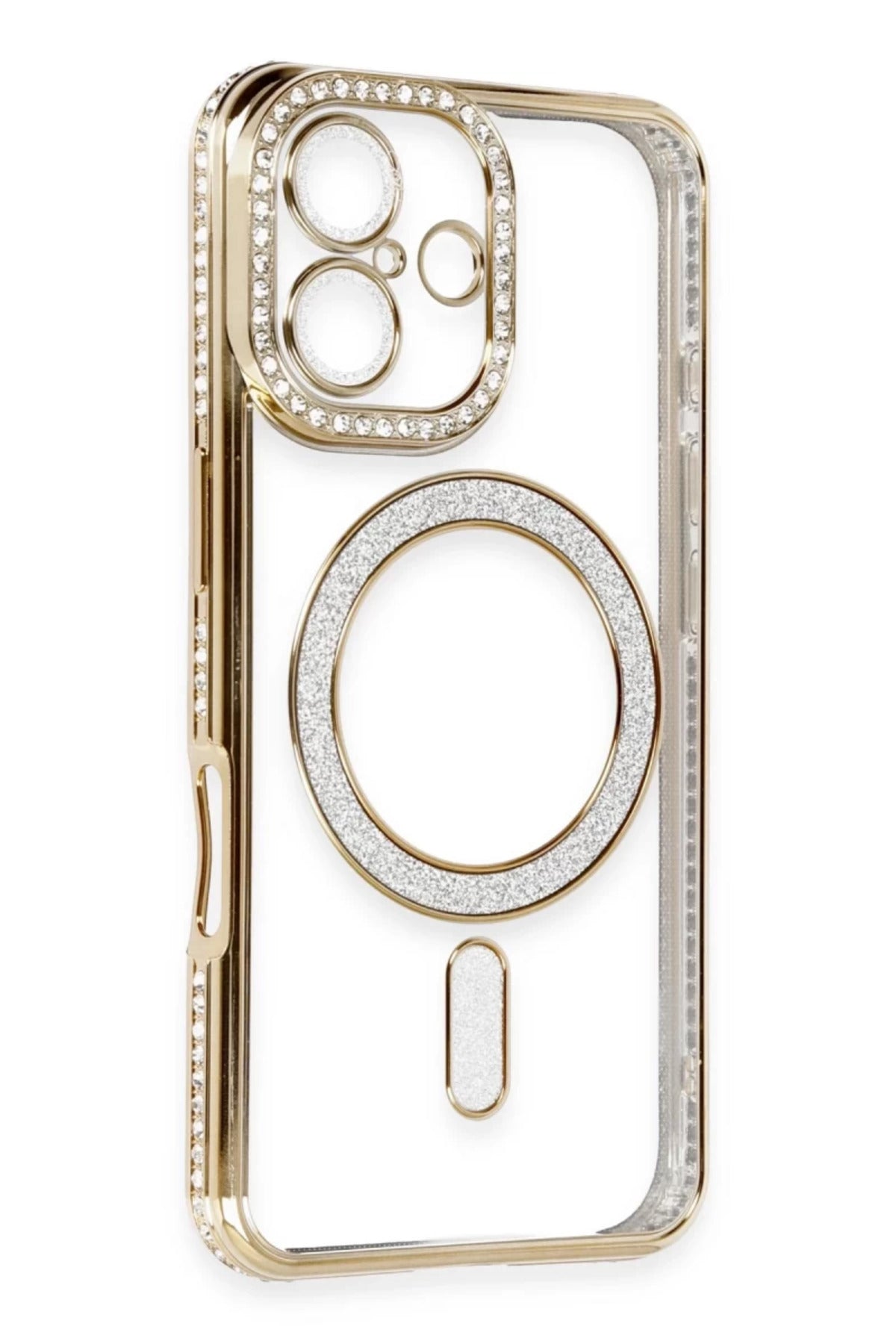 Apple iPhone 16 Uyumlu Kılıf Joke Simli Magneticsafe Kılıf - Gold