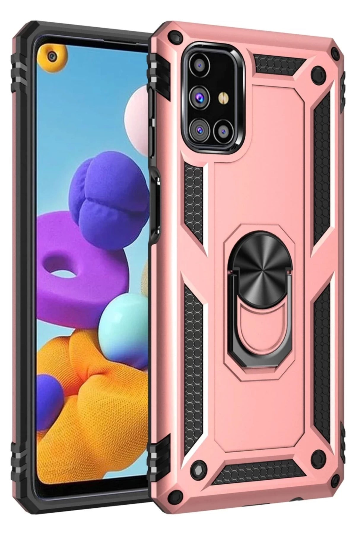 Samsung Galaxy M31S Uyumlu Kılıf Sofya Yüzüklü Silikon Kapak - Rose