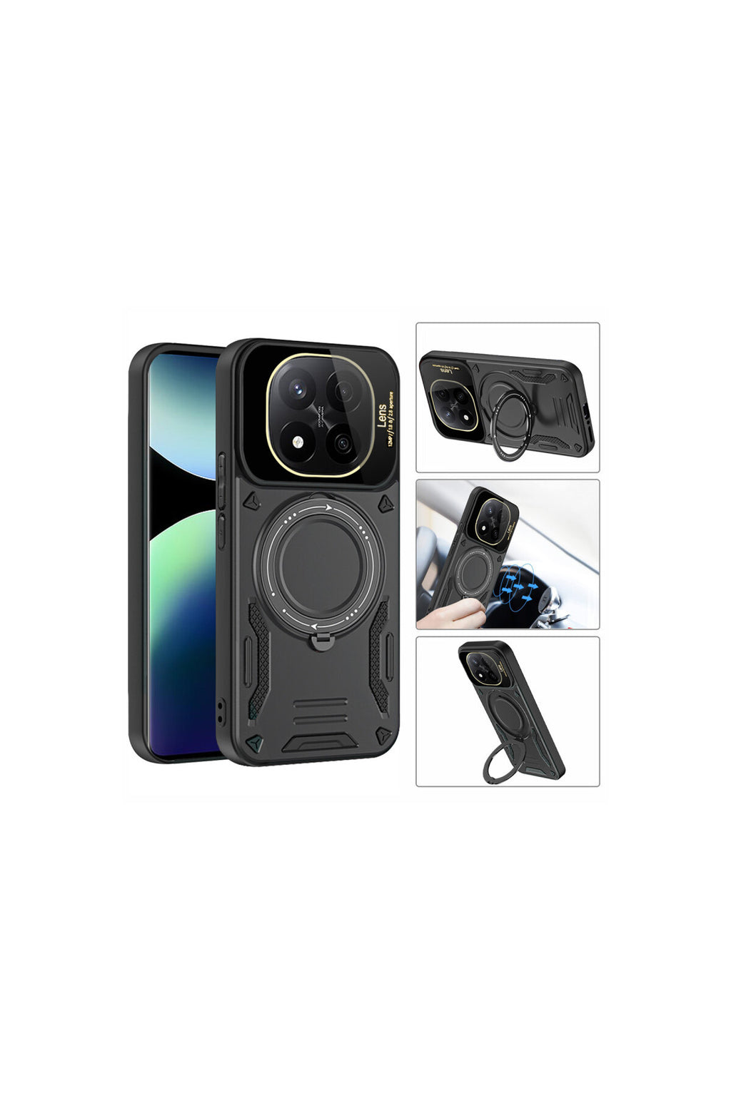 Xiaomi Redmi Note 14 Pro Plus Uyumlu Kılıf Joy Lens Standlı Kapak - Siyah