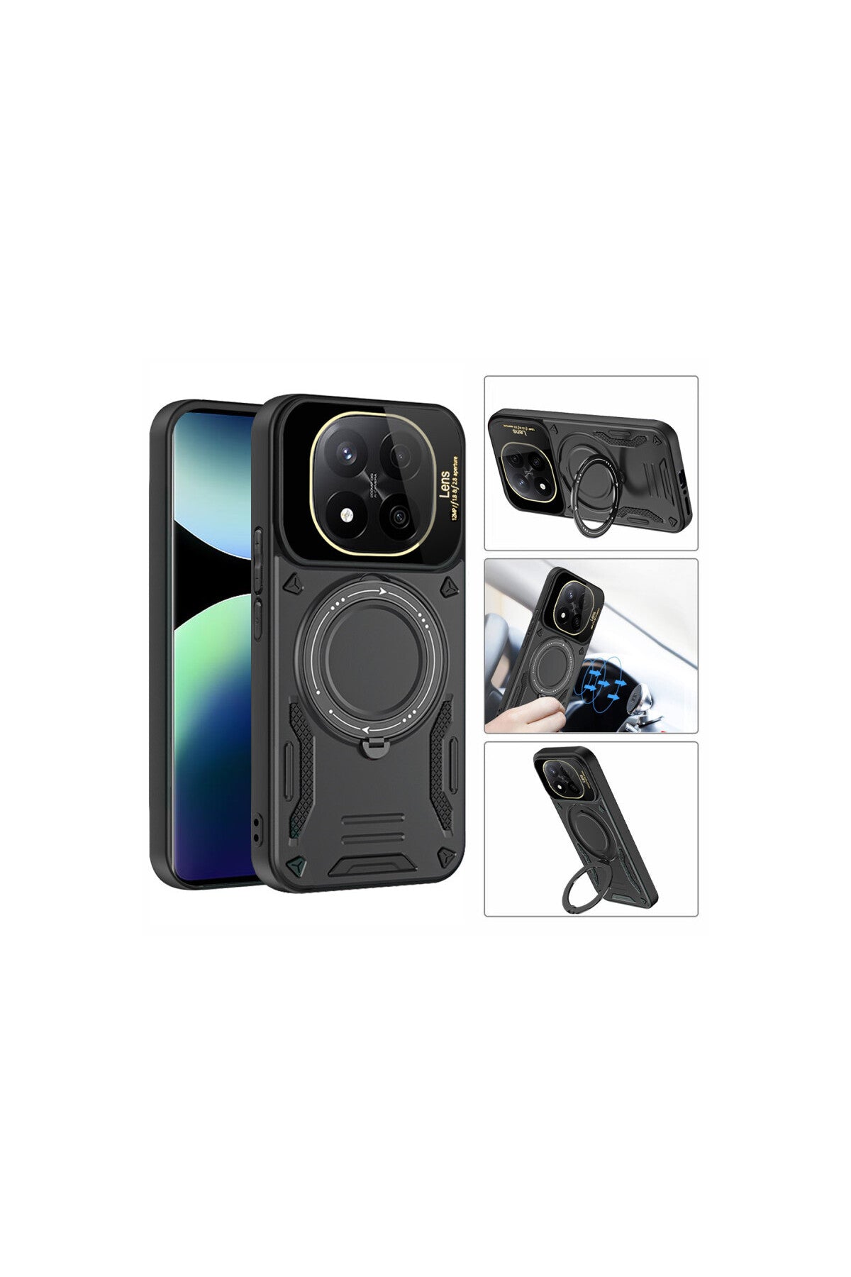 Xiaomi Redmi Note 14 Pro Plus Uyumlu Kılıf Joy Lens Standlı Kapak - Siyah