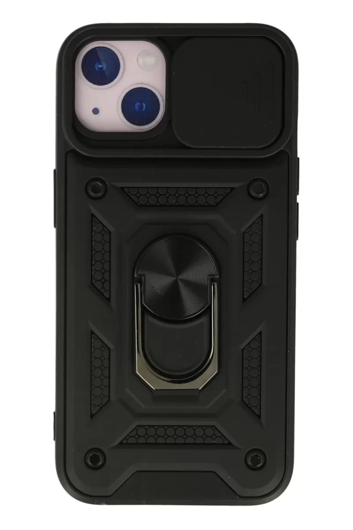 Apple iPhone 15 Uyumlu Kılıf Pars Lens Yüzüklü Silikon - Siyah