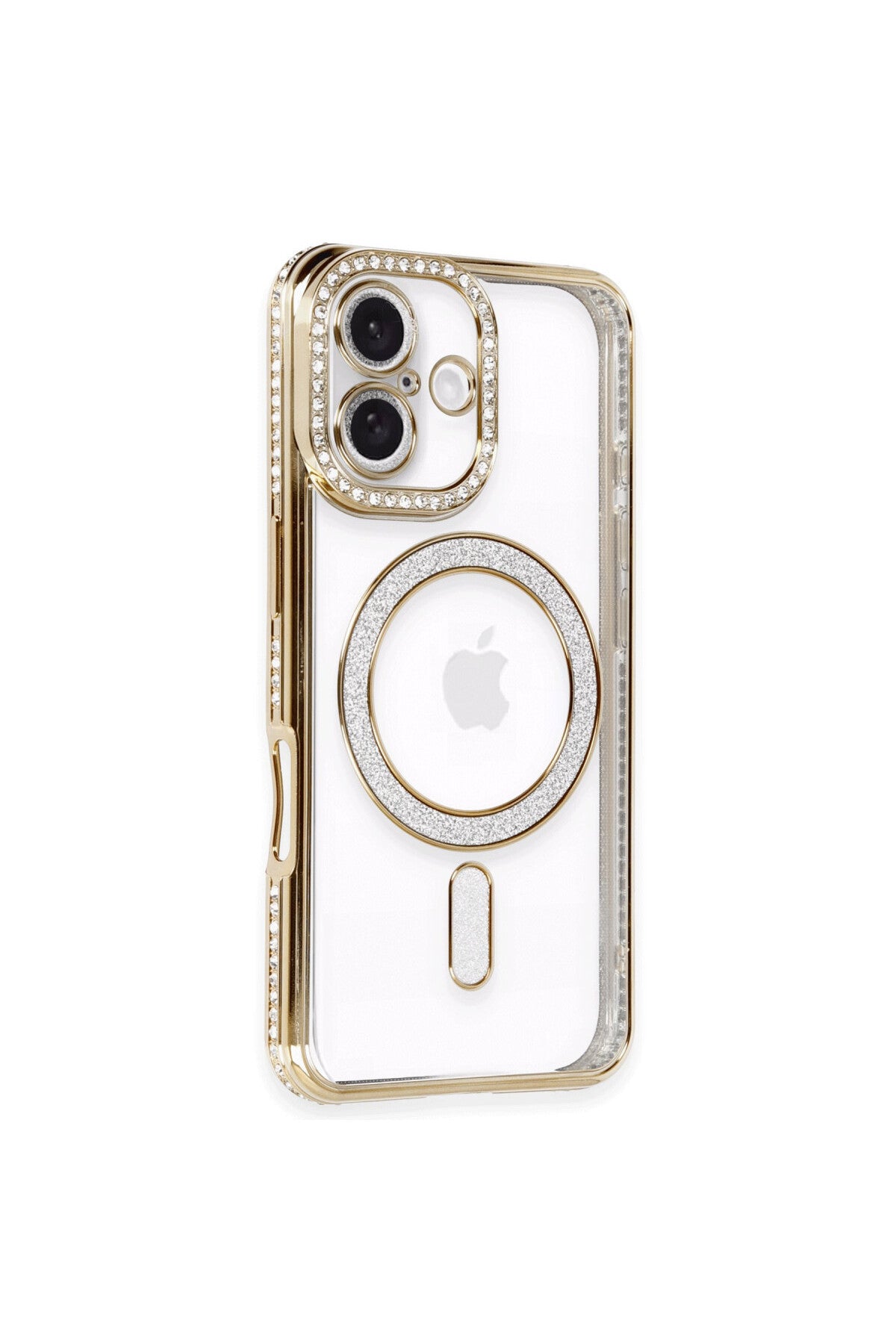 Apple iPhone 16 Uyumlu Kılıf Joke Simli Magneticsafe Kılıf - Gold