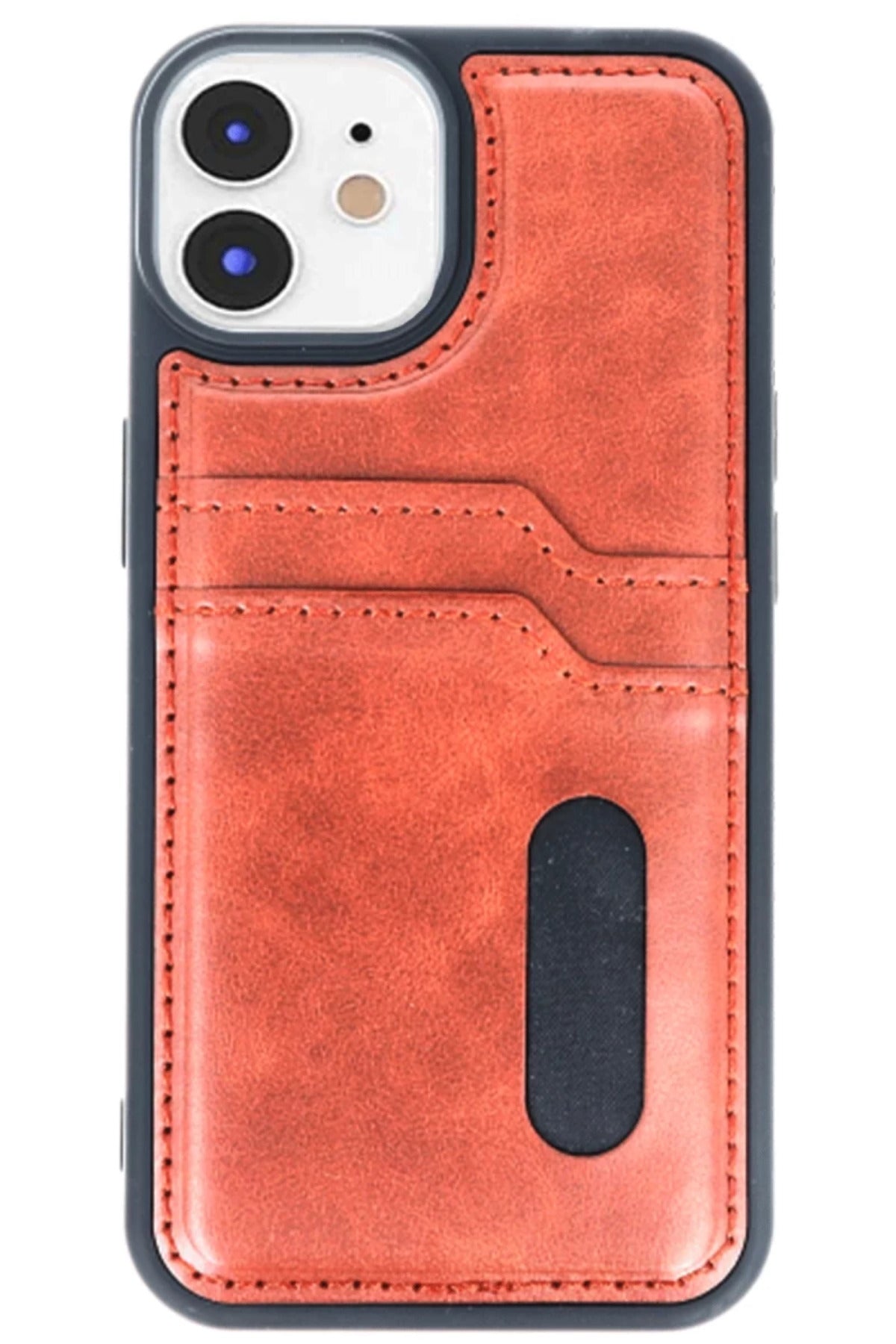 Apple iPhone 11 Uyumlu Kılıf Sara Kartvizitli Deri Kılıf - Taba