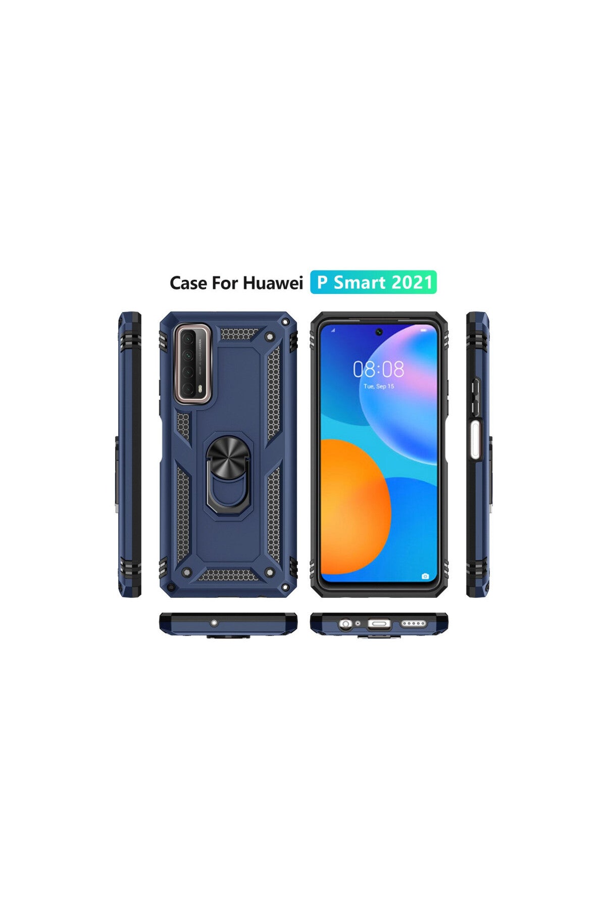 Huawei P Smart 2021 Kılıf Sofya Yüzüklü Silikon Kapak - Lacivert