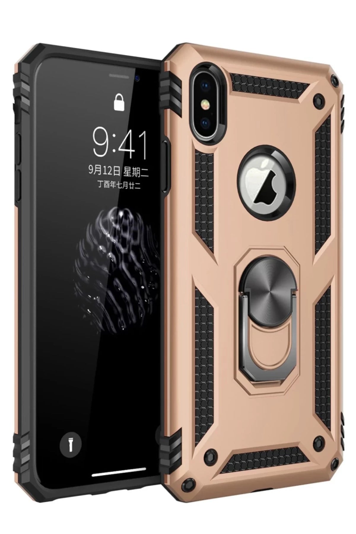 Apple iPhone XS Max Uyumlu Kılıf Sofya Yüzüklü Silikon Kapak - Gold