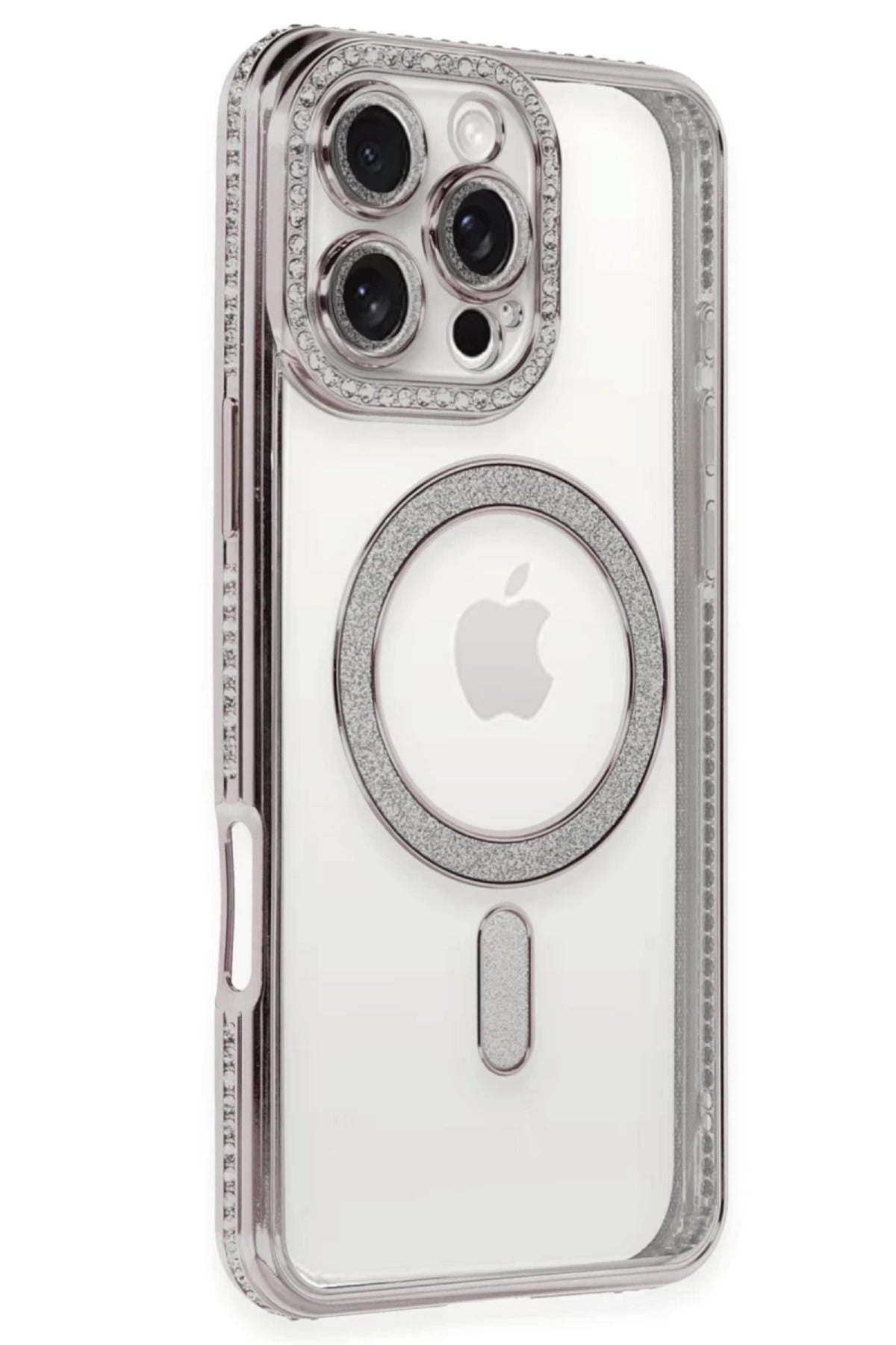 Apple iPhone 16 Pro Uyumlu Kılıf Joke Simli Magneticsafe Kılıf - Pembe
