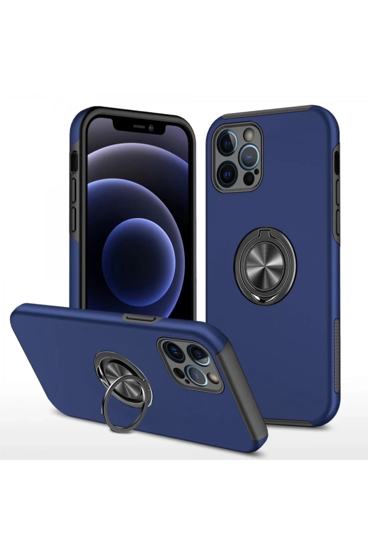 Apple iPhone 12 Pro Uyumlu Kılıf Elit Yüzüklü Kapak - Lacivert