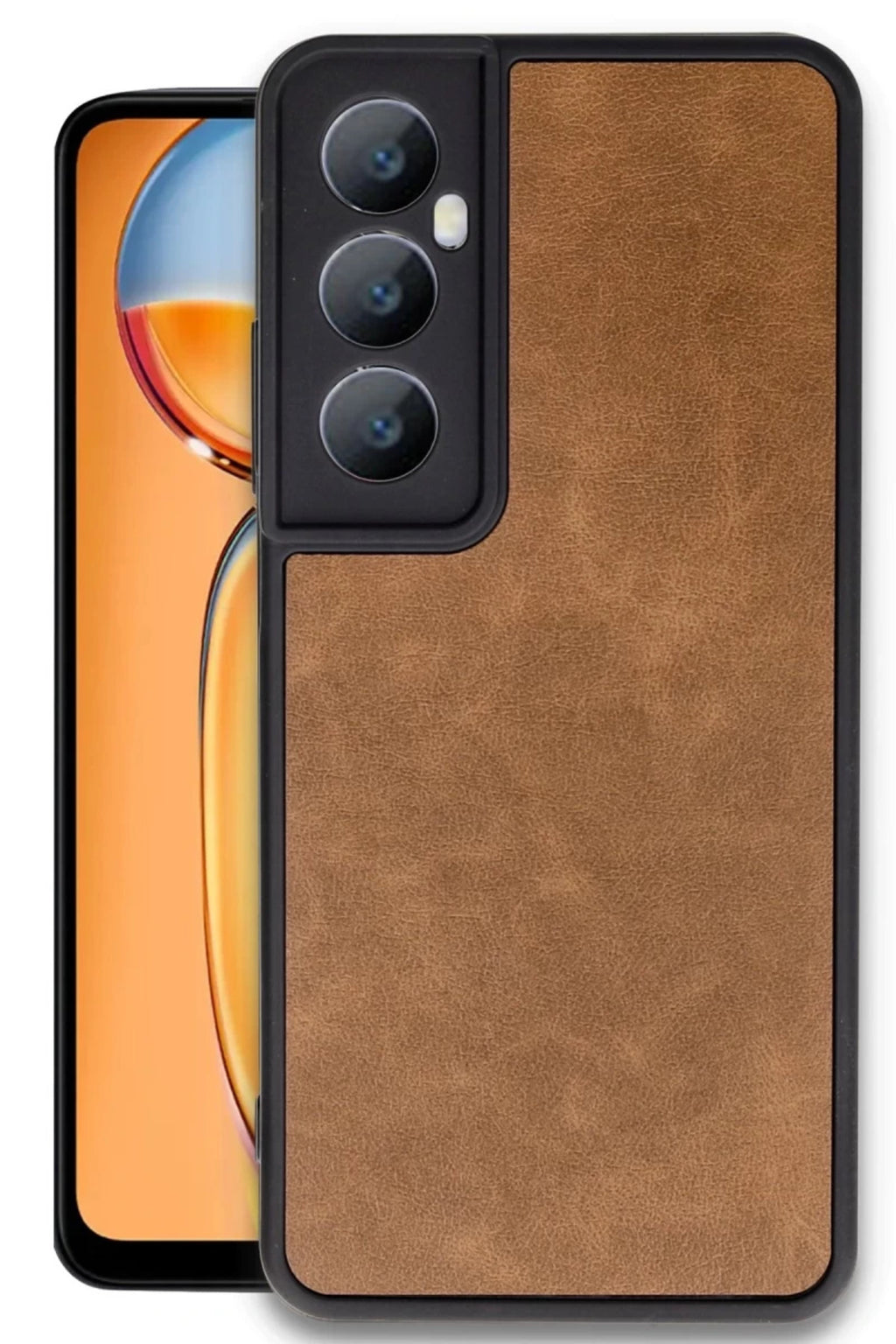 Realme C65 Uyumlu Kılıf Aras Deri Kapak - Taba