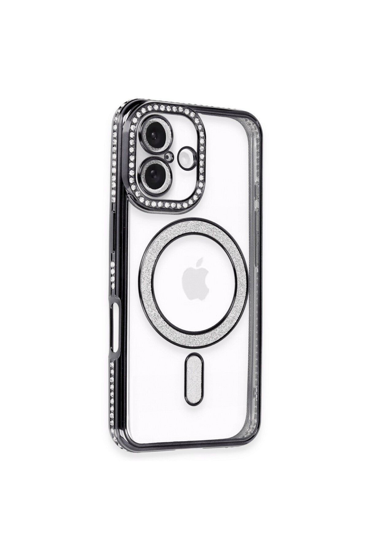 Apple iPhone 16 Plus Uyumlu Kılıf Joke Simli Magneticsafe Kılıf - Siyah