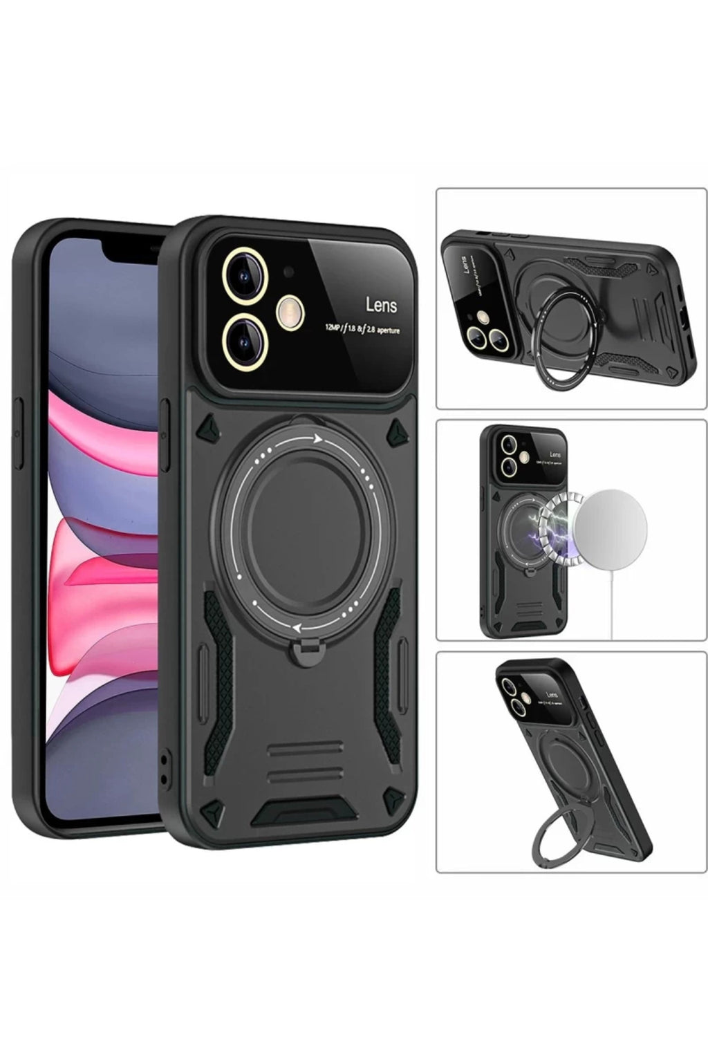 Apple iPhone 11 Uyumlu Kılıf Joy Lens Standlı Kapak - Kırmızı