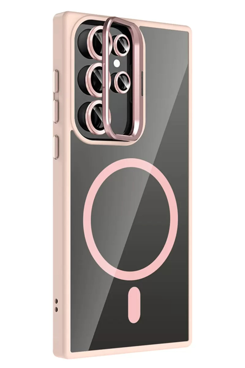 Joko Samsung Galaxy S23 Ultra Uyumlu Remim Lensli Magsafe Standlı Kapak - Pembe