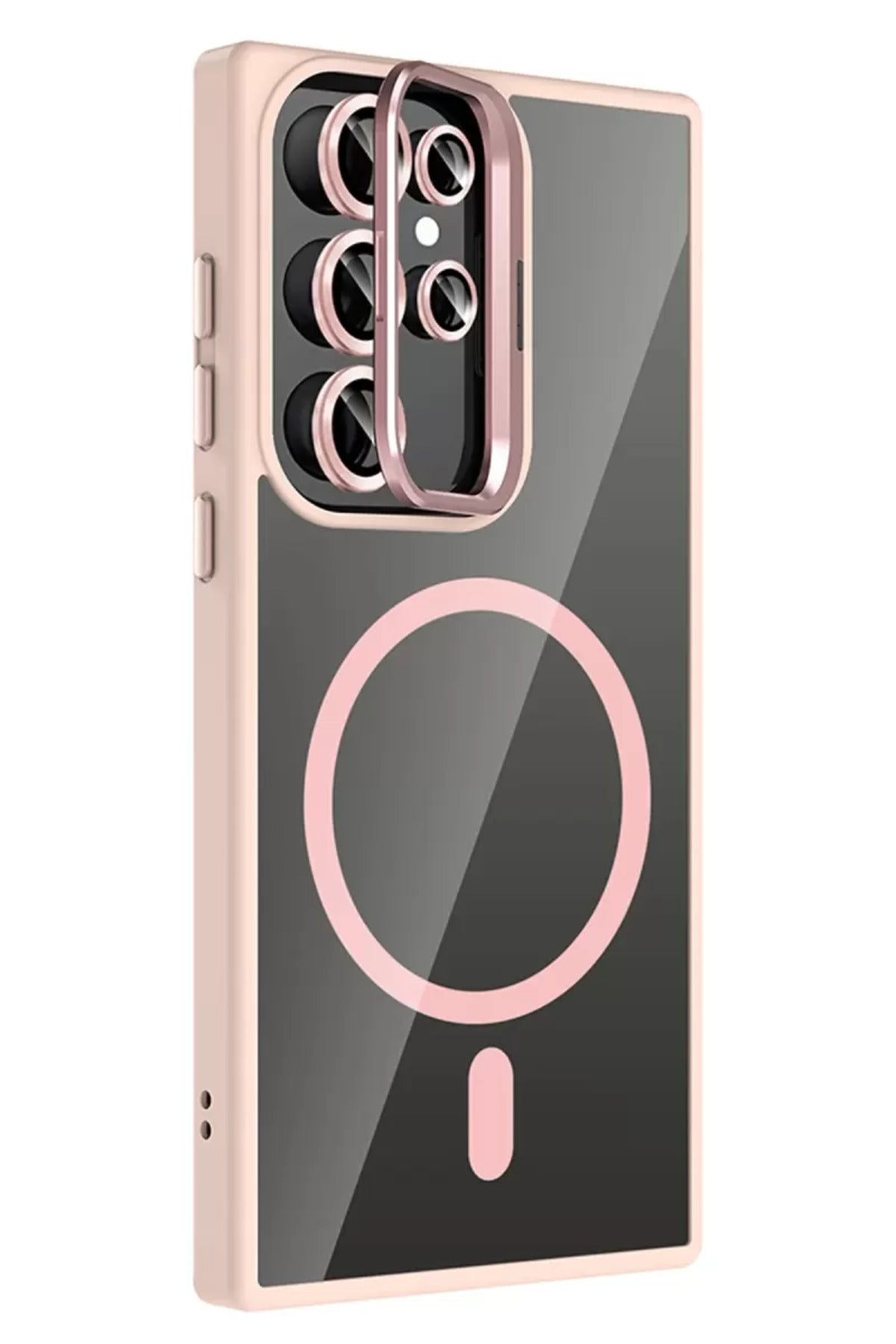 Joko Samsung Galaxy S23 Ultra Uyumlu Remim Lensli Magsafe Standlı Kapak - Pembe