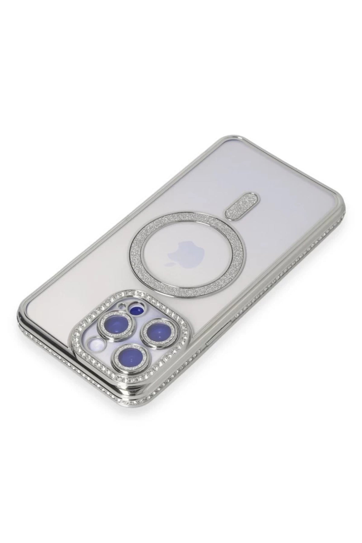 Apple iPhone 15 Pro Uyumlu Kılıf Joke Simli Magneticsafe Kılıf - Gümüş