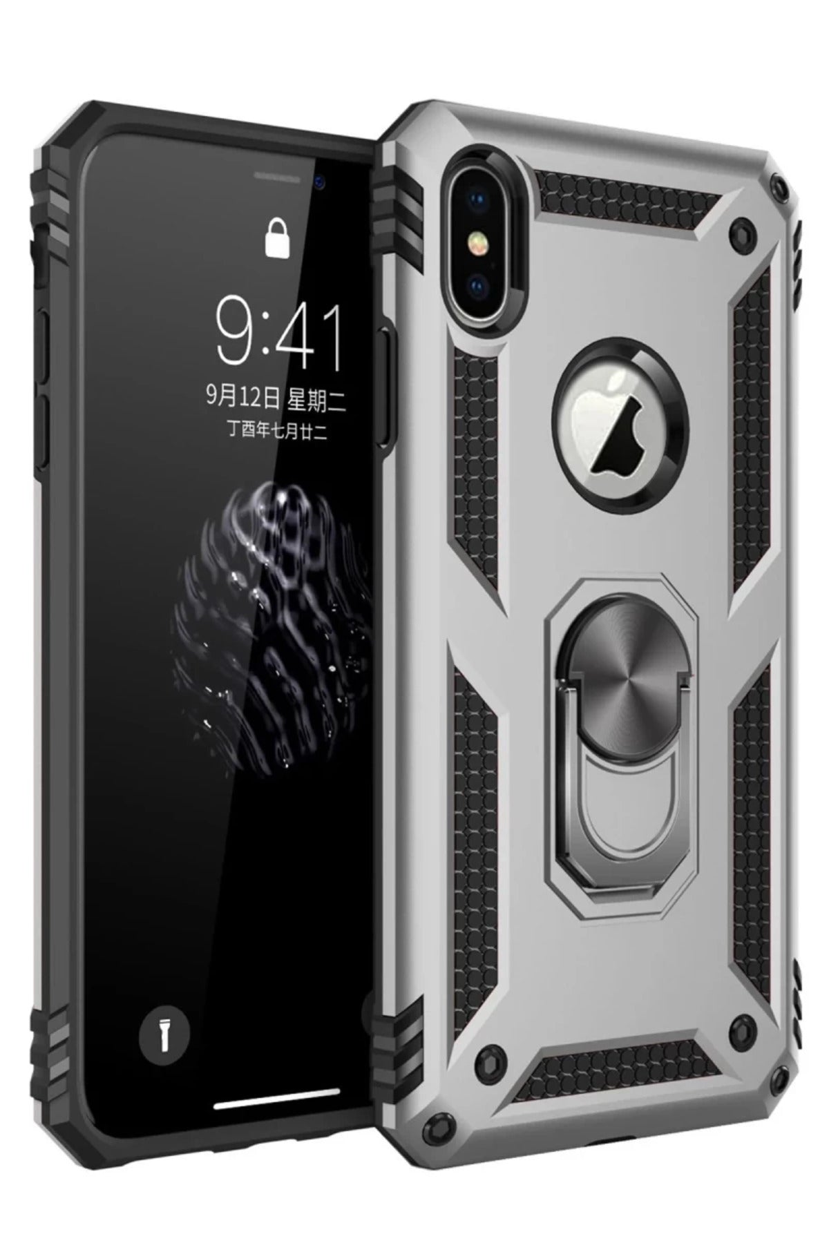 Apple iPhone XS Max Uyumlu Kılıf Sofya Yüzüklü Silikon Kapak - Gümüş