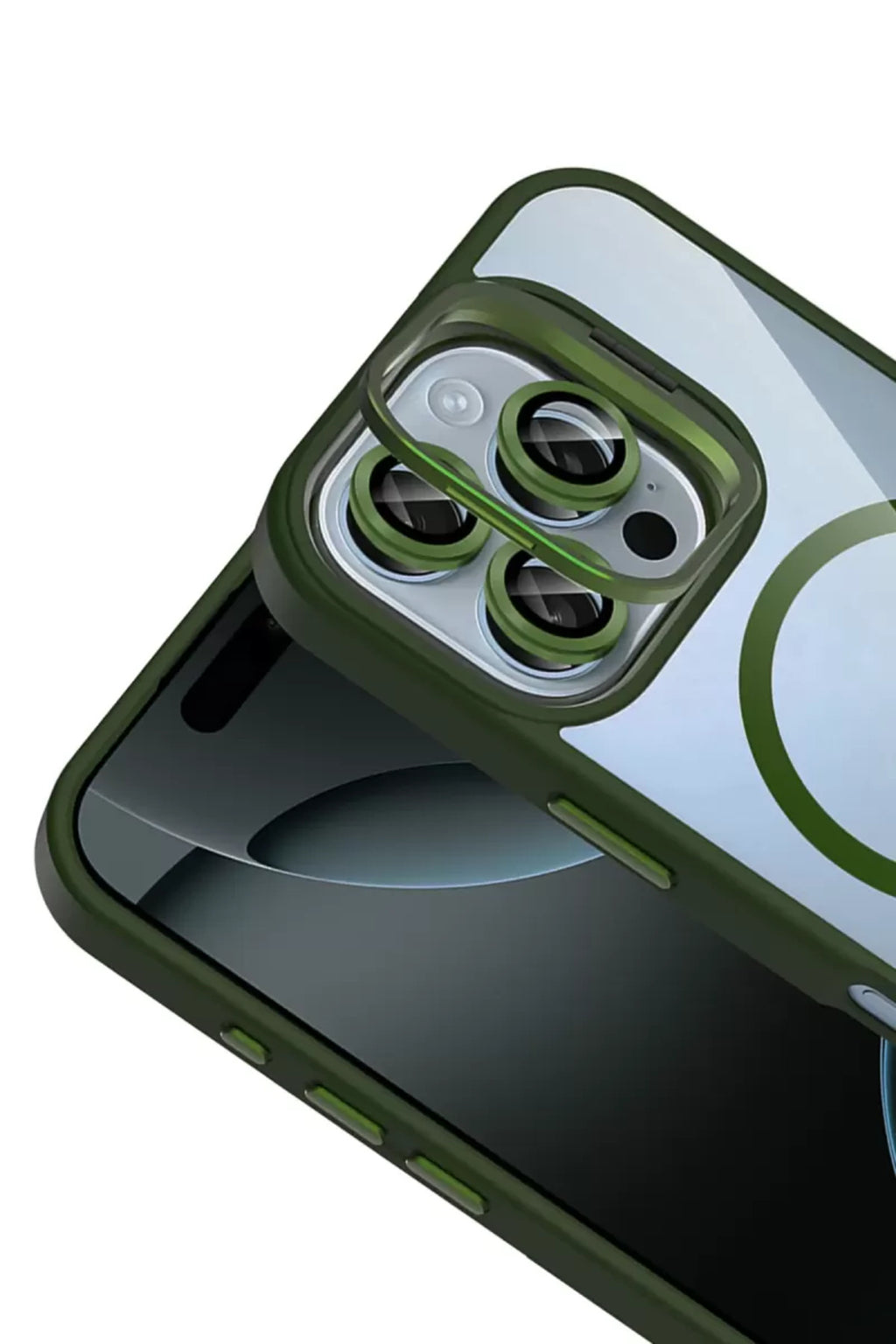 Joko Apple iPhone 16 Pro Max Uyumlu Remim Lensli Magsafe Standlı Kapak - Koyu Yeşil