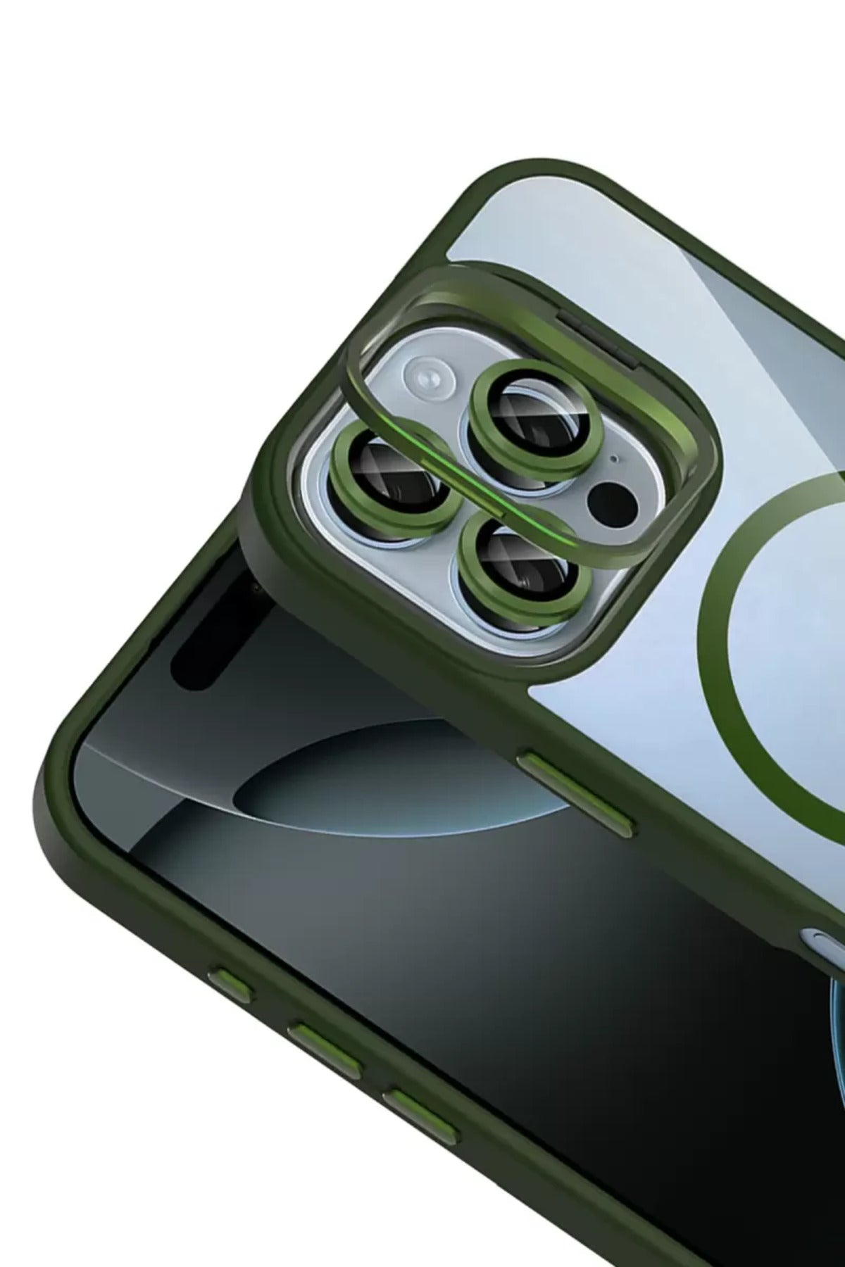 Joko Apple iPhone 16 Pro Max Uyumlu Remim Lensli Magsafe Standlı Kapak - Koyu Yeşil
