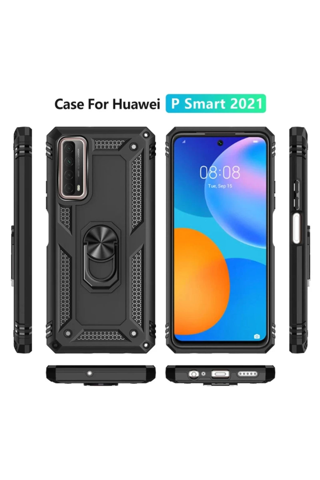 Huawei P Smart 2021 Kılıf Sofya Yüzüklü Silikon Kapak - Siyah