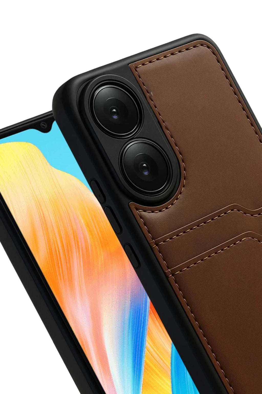 Oppo A38 Uyumlu Sara Kartvizitli Deri Kılıf - Taba