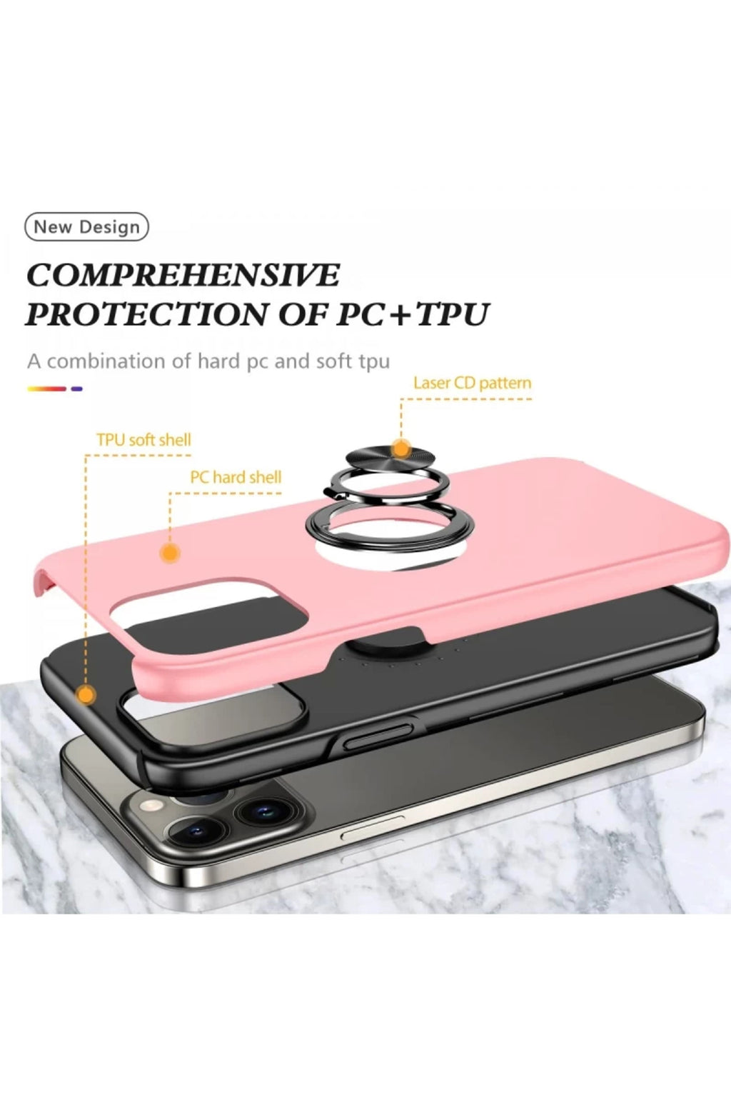 Apple iPhone 13 Pro Max Uyumlu Kılıf Elit Yüzüklü Kapak - Pembe