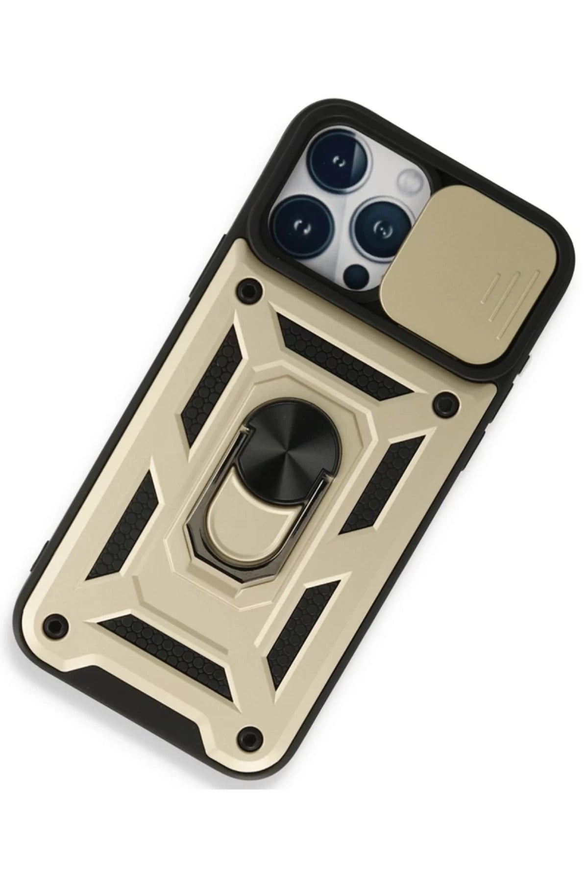 Apple iPhone 15 Pro Max Uyumlu Kılıf Pars Lens Yüzüklü Silikon - Gold