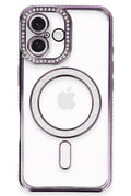 Apple iPhone 16 Plus Uyumlu Kılıf Joke Simli Magneticsafe Kılıf - Derin Mor
