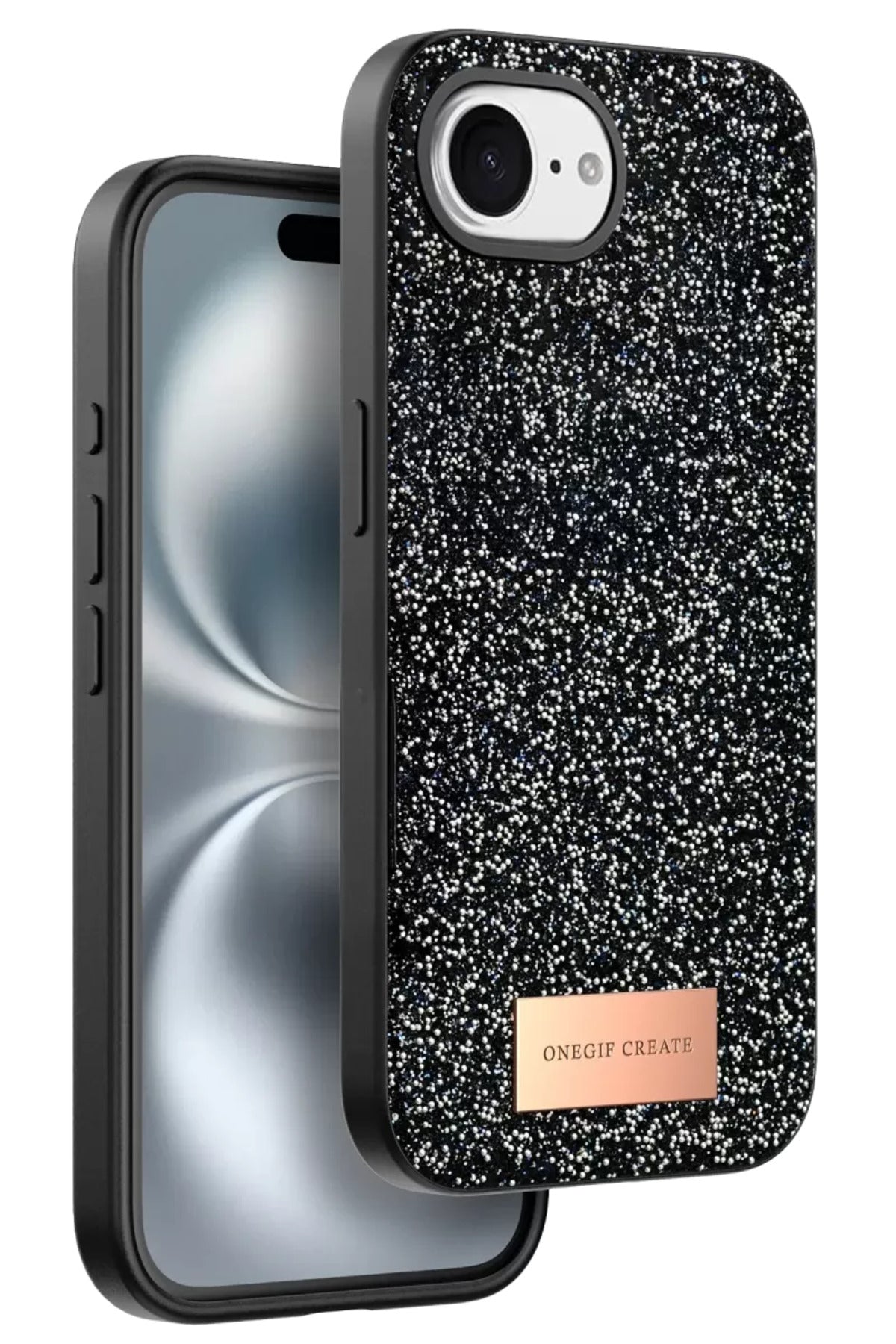 Onegif Apple iPhone 16E Uyumlu Bright Simli Kapak - Siyah