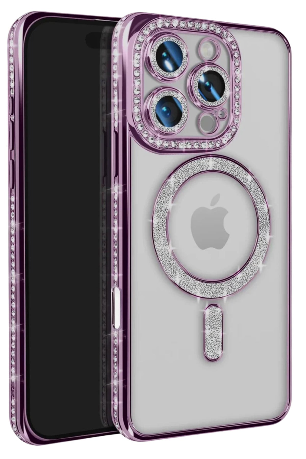 Apple iPhone 16 Pro Max Uyumlu Kılıf Joke Simli Magneticsafe Kılıf - Derin Mor