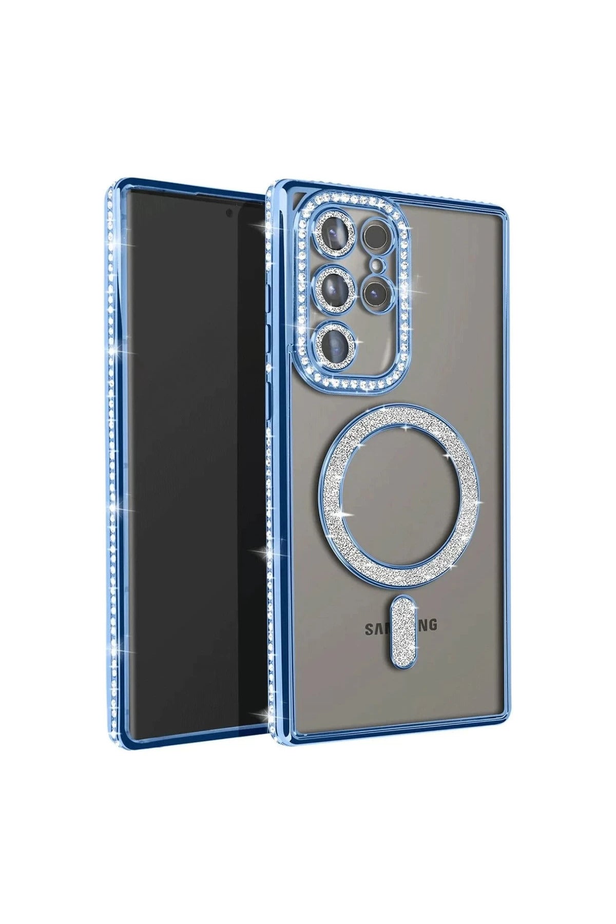 Samsung Galaxy S23 Ultra Uyumlu Joke Simli Magneticsafe Kılıf - Mavi