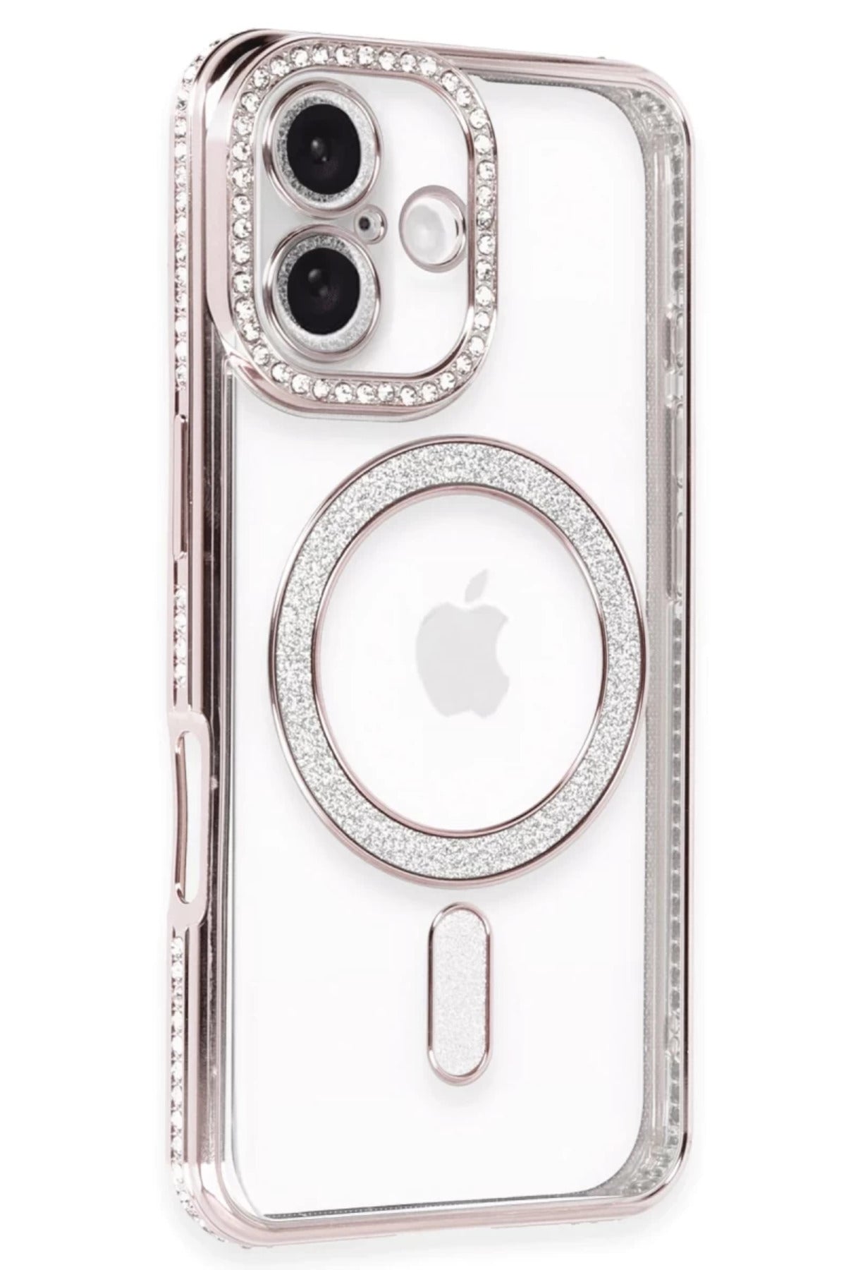 Apple iPhone 16 Uyumlu Kılıf Joke Simli Magneticsafe Kılıf - Pembe