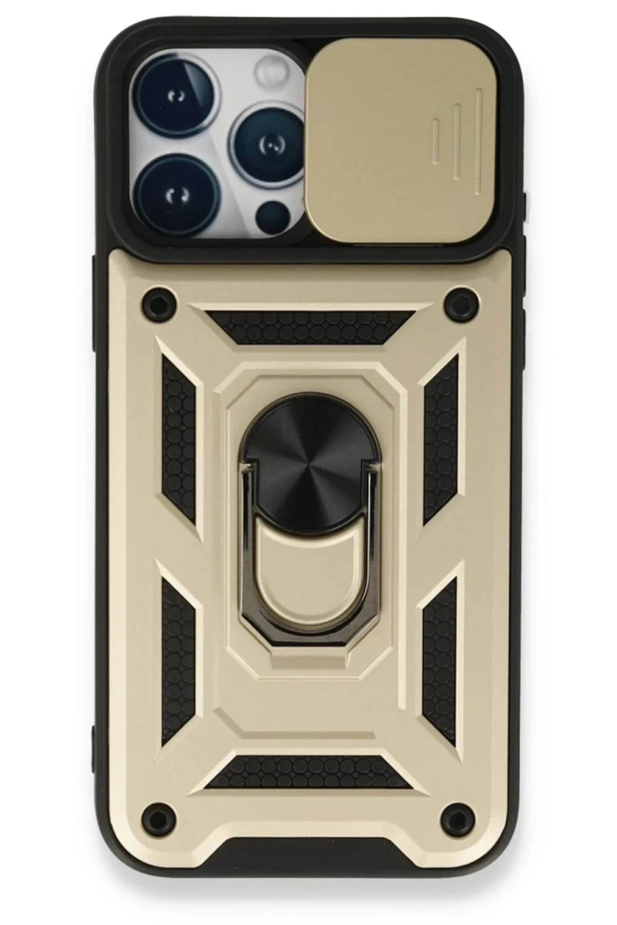 Apple iPhone 15 Pro Uyumlu Kılıf Pars Lens Yüzüklü Silikon - Gold