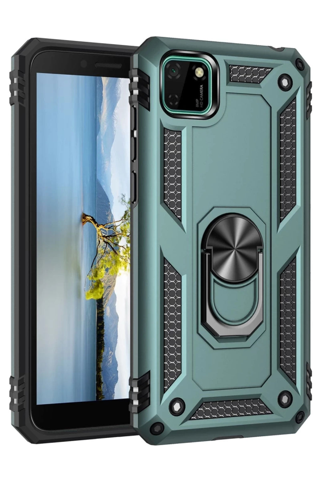 Huawei Y5P Uyumlu Kılıf Sofya Yüzüklü Silikon Kapak - Yeşil