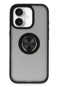 Apple iPhone 16 Uyumlu Kılıf Montreal Yüzüklü Silikon Kapak - Siyah