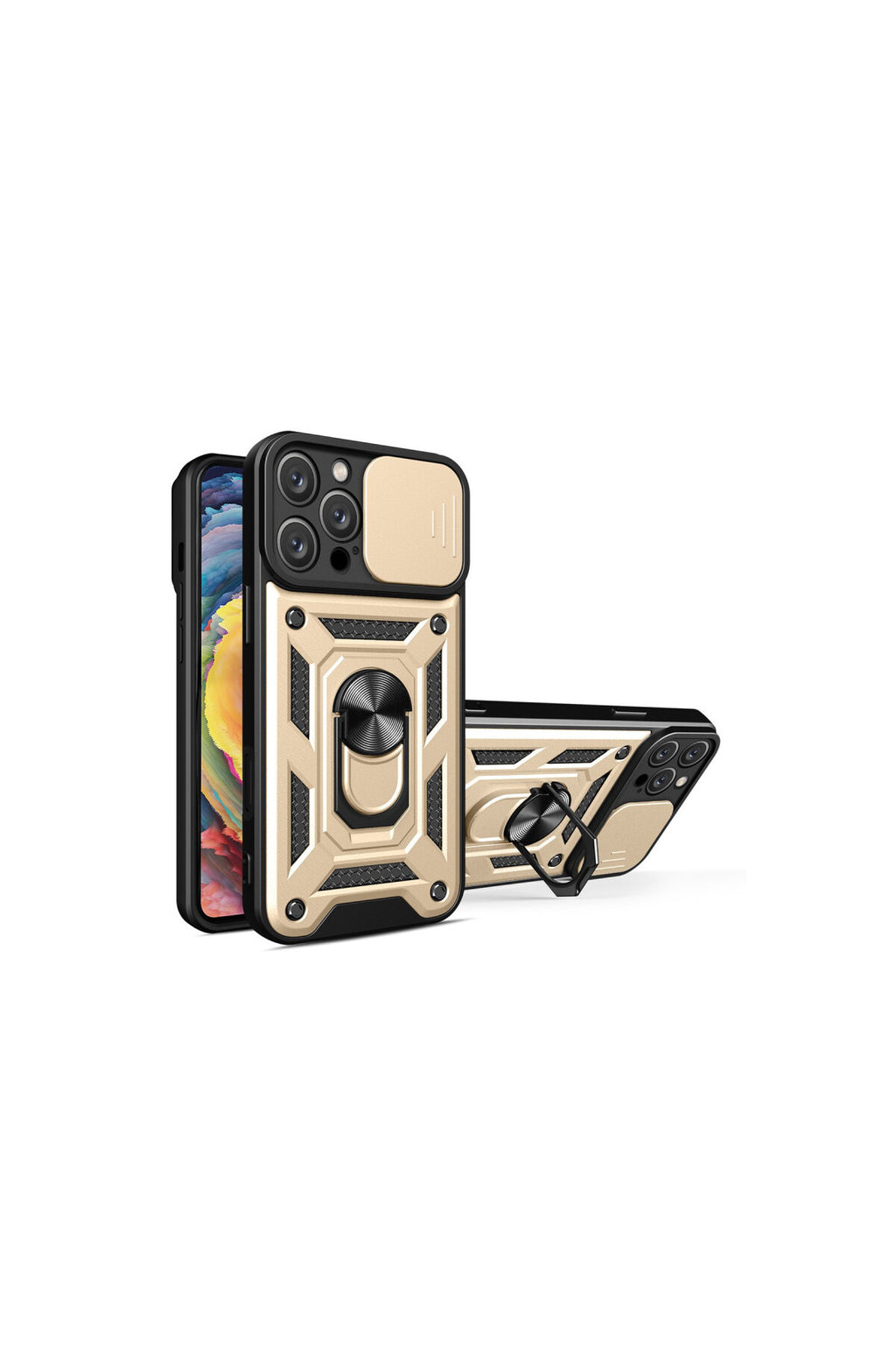 Apple iPhone 16 Pro Uyumlu Kılıf Pars Lens Yüzüklü Silikon - Gold