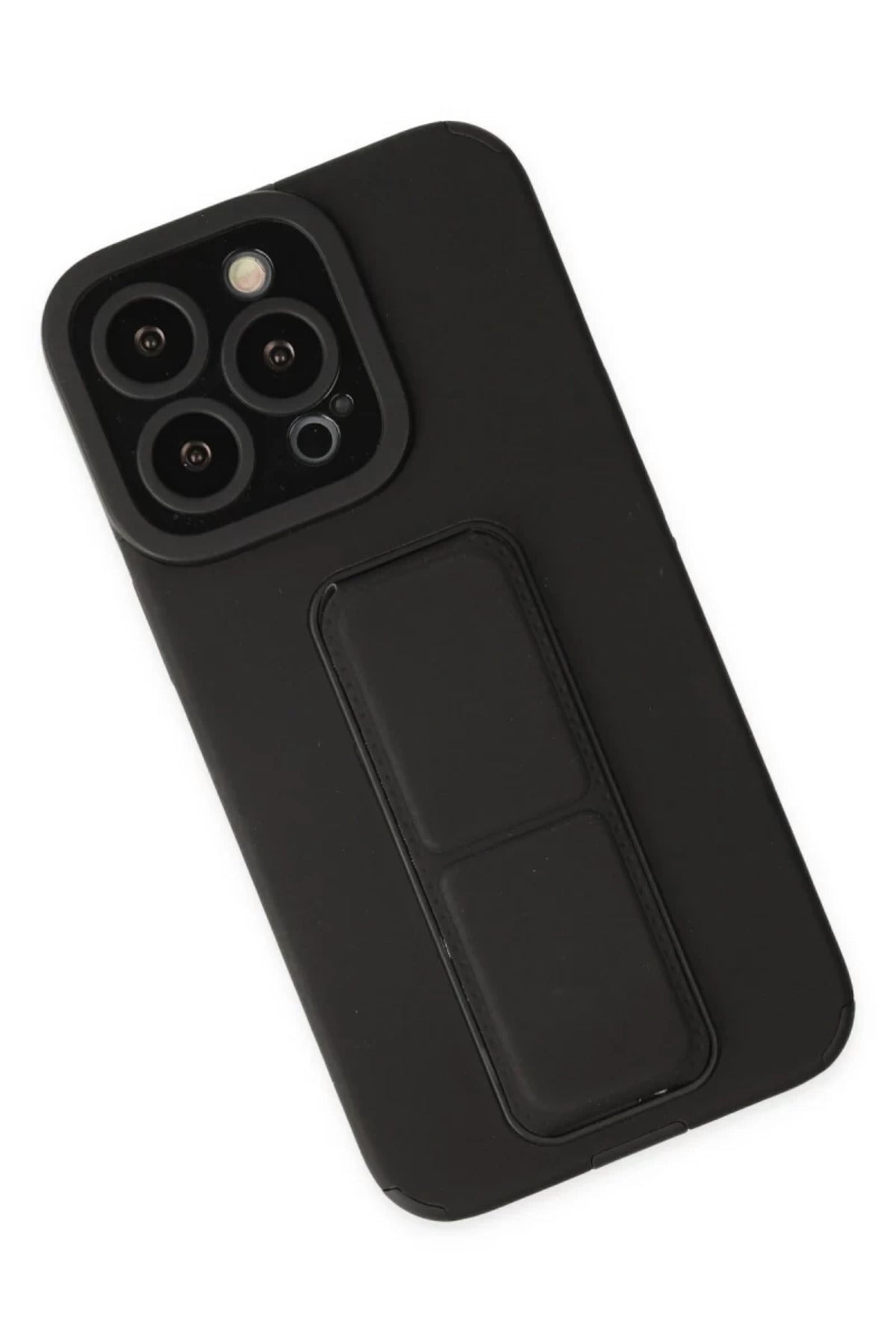 Apple iPhone 14 Pro Uyumlu Kılıf Mega Standlı Silikon - Siyah