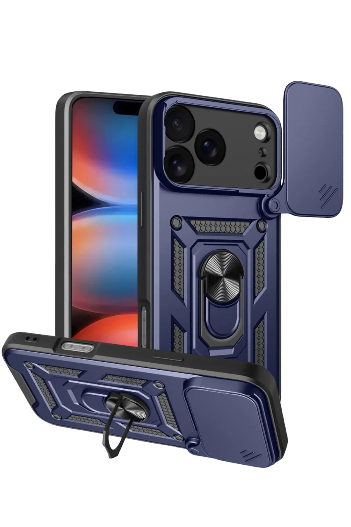 Apple iPhone 17 Pro Uyumlu Pars Lens Yüzüklü Silikon - Lacivert