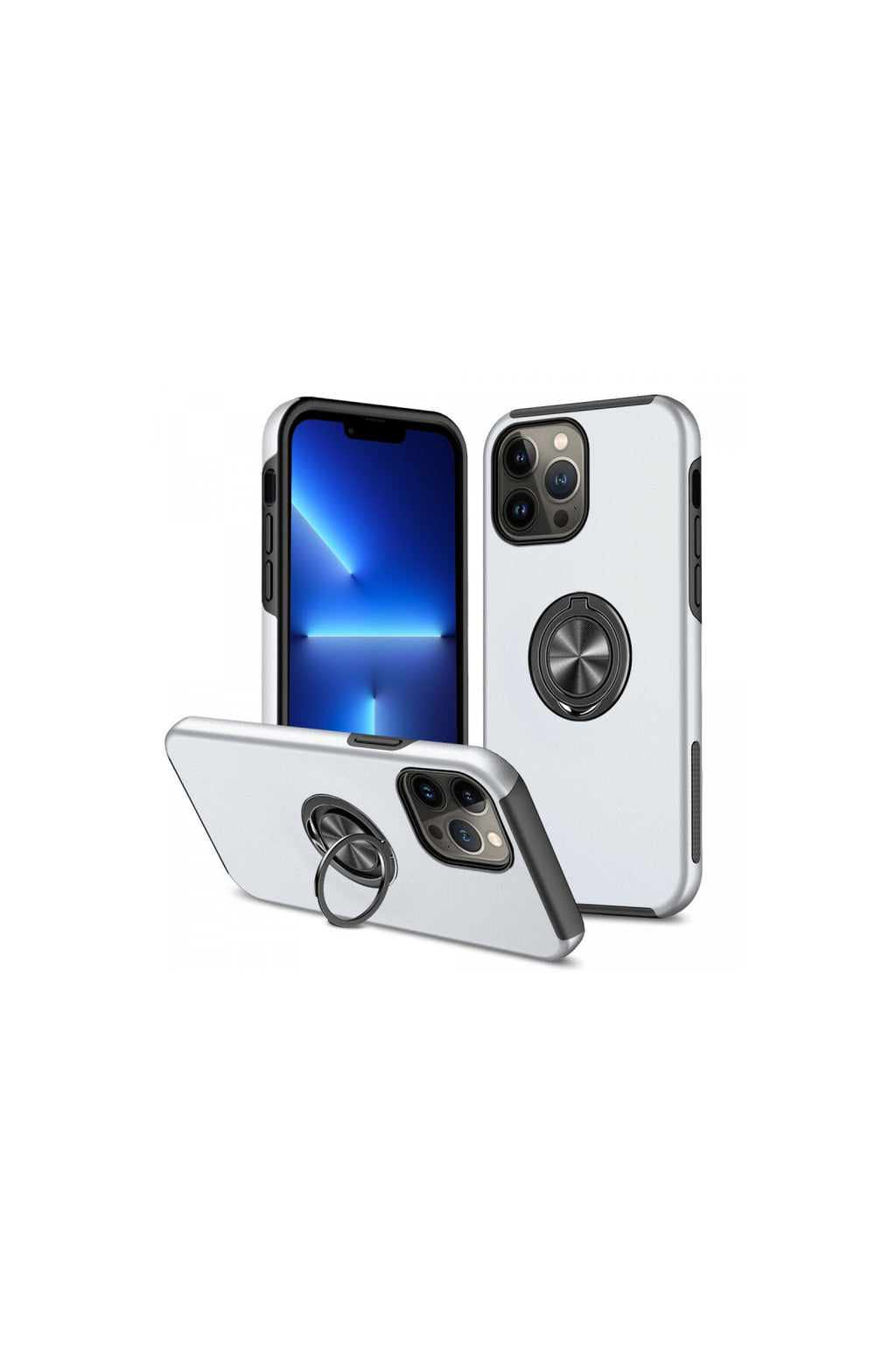 Apple iPhone 13 Pro Uyumlu Kılıf Elit Yüzüklü Kapak - Gümüş