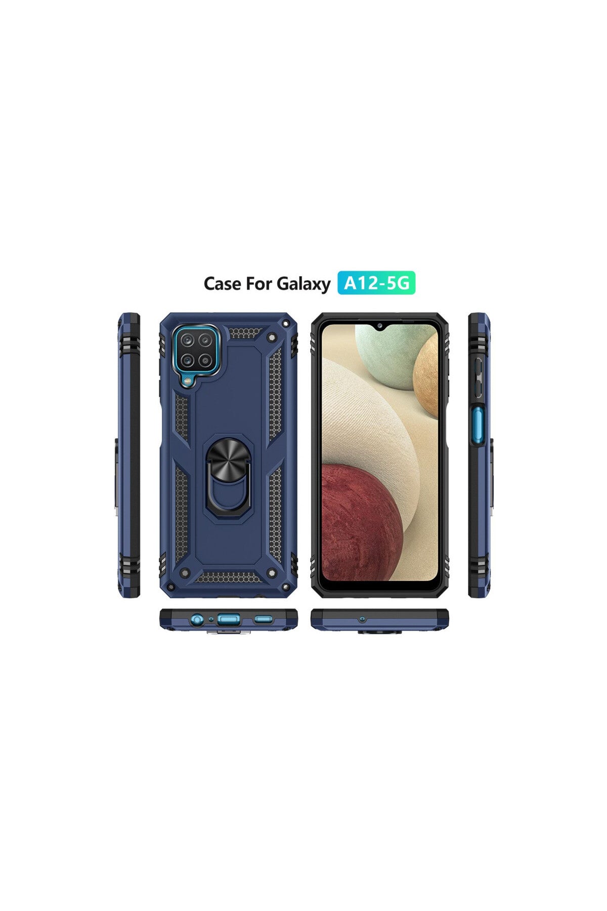 Samsung Galaxy A22 Uyumlu Kılıf Sofya Yüzüklü Silikon Kapak - Lacivert
