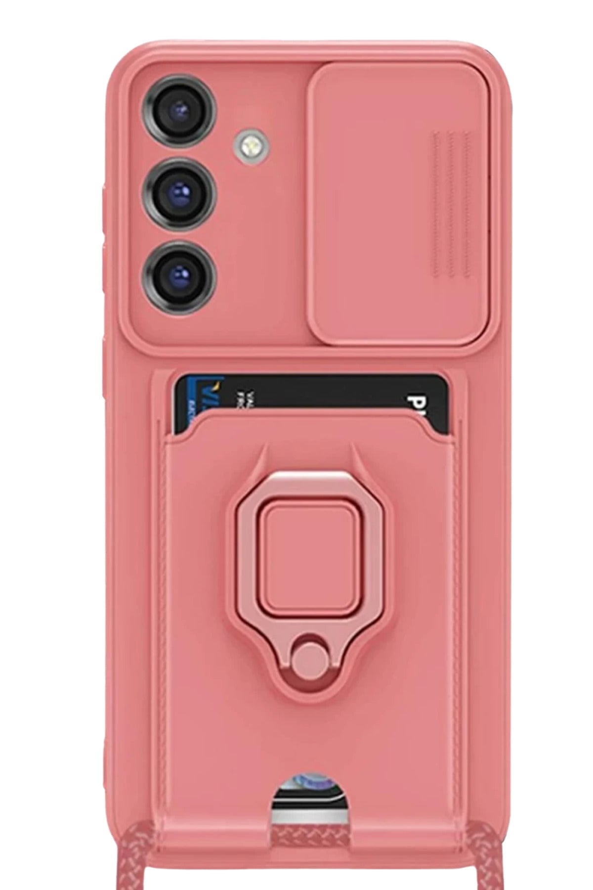 Samsung Galaxy S25 Plus Uyumlu Kılıf Zuma Kartvizitli Yüzüklü Silikon - Pembe