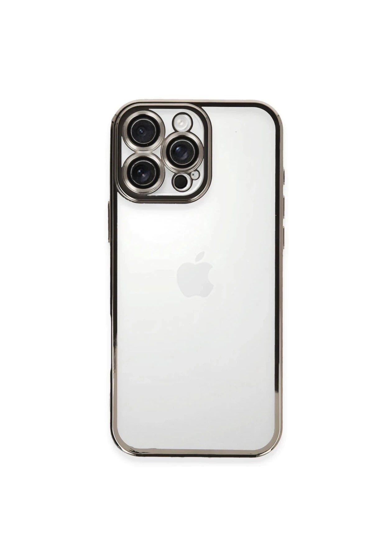 Apple iPhone 16 Pro Uyumlu Kılıf Lensli Silikon - Titanyum Gri