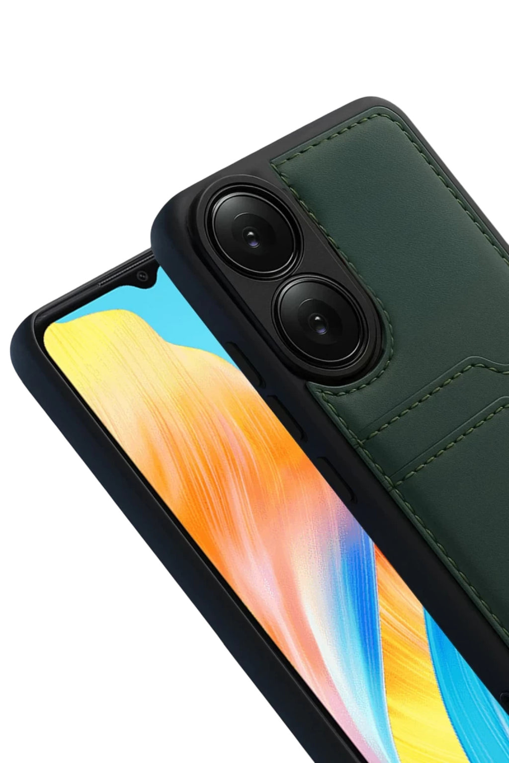 Oppo A38 Uyumlu Sara Kartvizitli Deri Kılıf - Yeşil